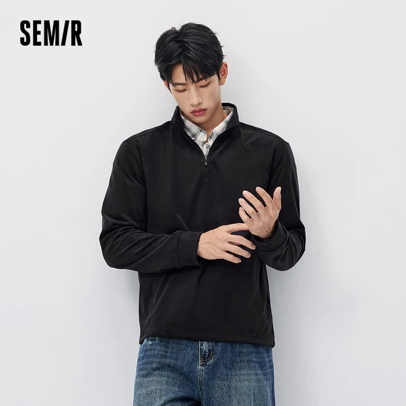 Semir Men Knit Tshirt Lightweight Polar Fleece Half Placket 2026 New Winter Daily Wear Urban Casual Style Cold Weather Layering