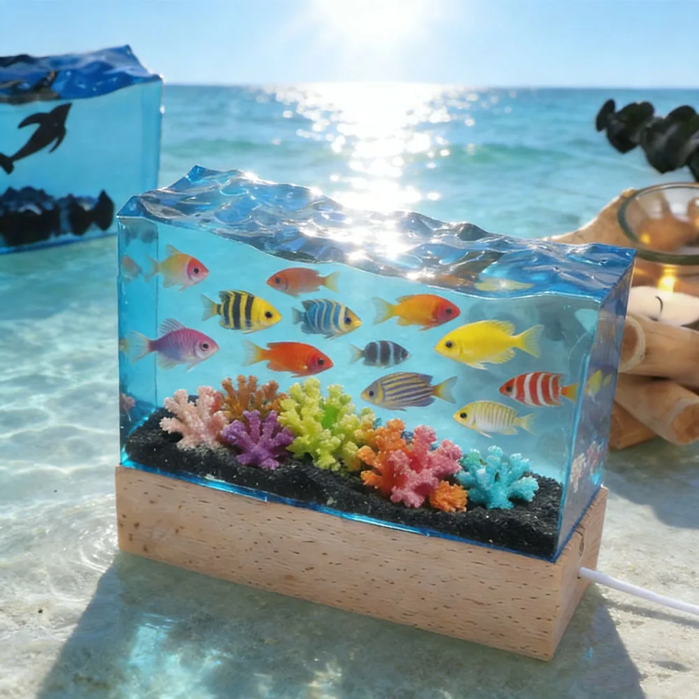 Sea Wave Resin Molds Water Ripple Cuboid Silicone LED Night Light Lamp Holder Epoxy Resin Casting Mold for Craft Decoration