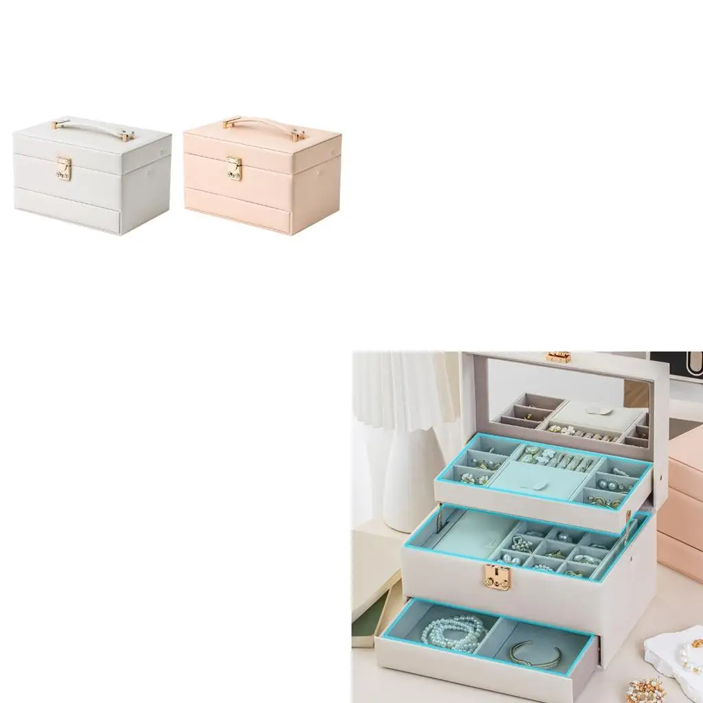 

Элегантные автоматические открытые органайзеры для ювелирных изделий, 3-х ярусные отсеки для хранения, кожаная шкатулка для для