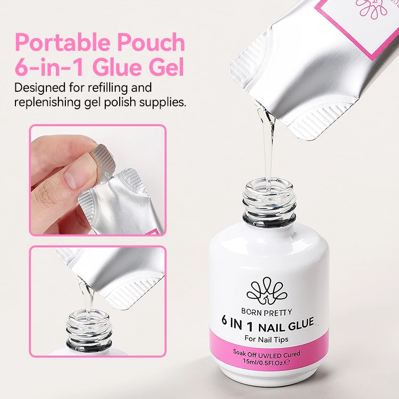 BORN PRETTY 15g 6 in 1 estensione smalto gel UV colla per unghie punte per unghie finte gel base unghie semipermanenti arte manicure autolivellante