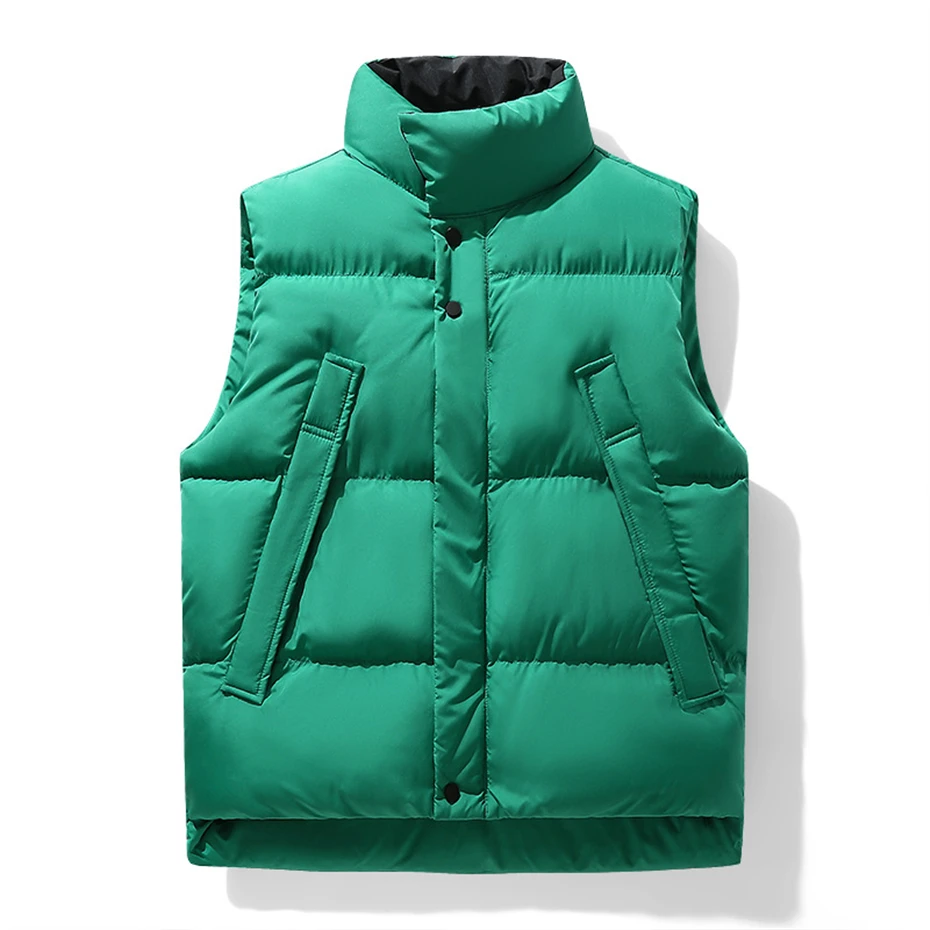 Winter Vests Men Thick Warm Sleeveless Jacket Fashion Casual Solid Color Vests Male Outerwear Green Black