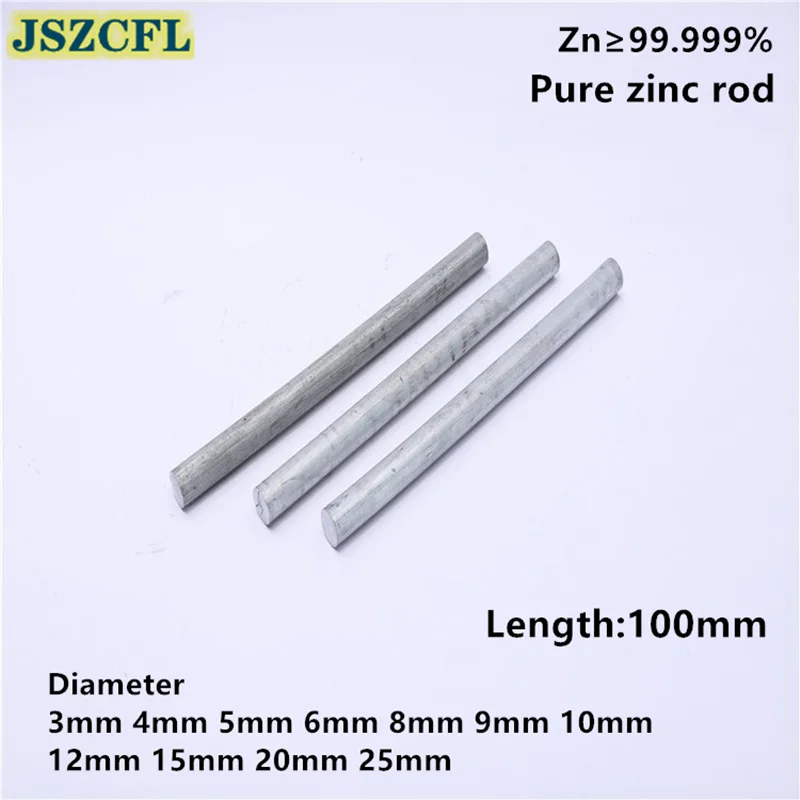 High purity Zn≥99.999% Zinc rod Diameter 3-25mm Anticorrosion Zinc rod Zn Ingot Round Bar Anode Electroplating DIY customize