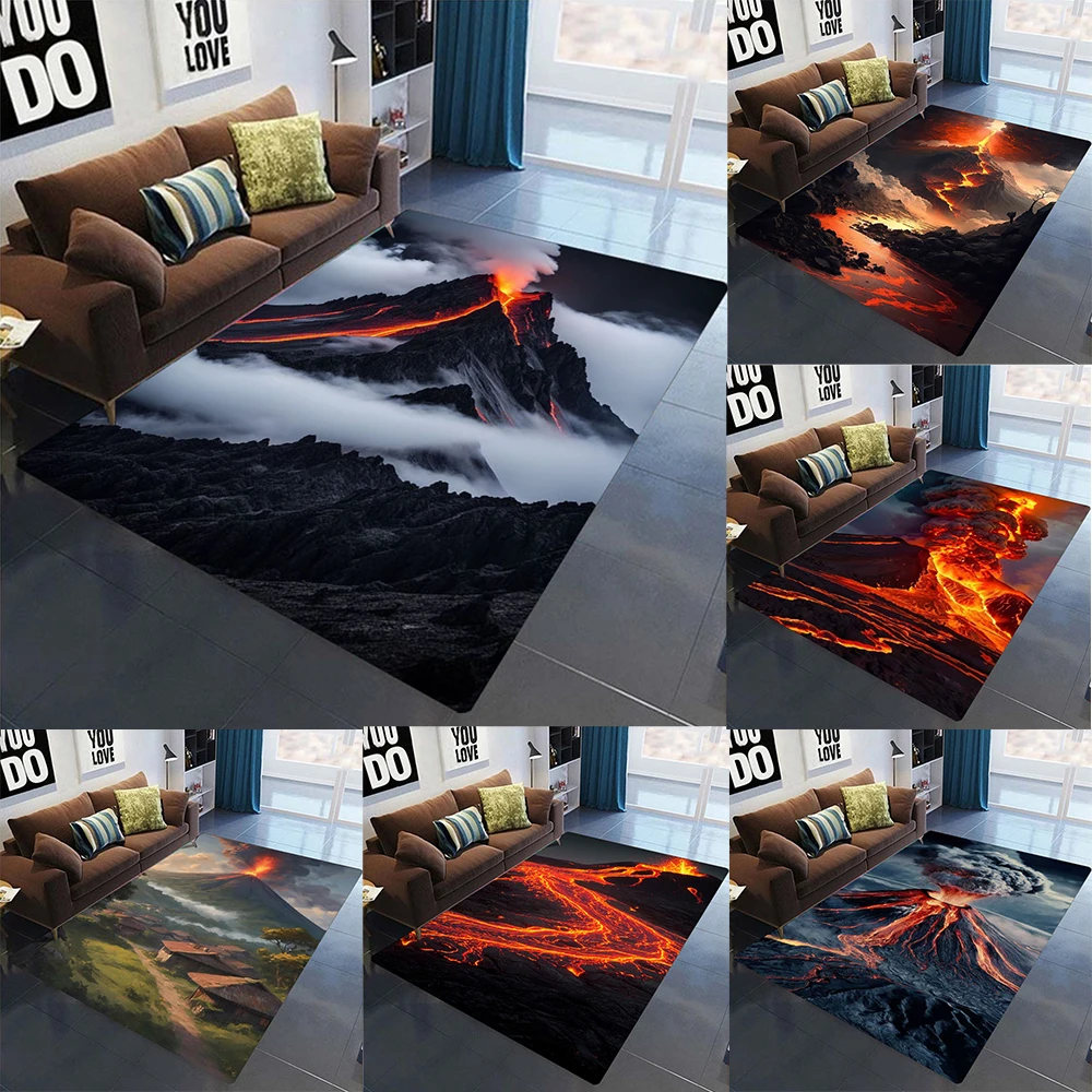 

Volcanic Eruption Landscape Art Carpet Non Slip Soft Rug For Living Room Bedroom Home Decor Nature Enthusiasts Use