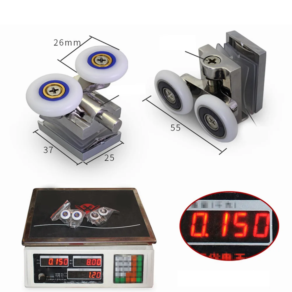4Pcs Shower Door Rollers Set Double Wheeled Upper Lower Wheels Stainless Steel Bearings Smooth Silent Sliding Bathroom Door