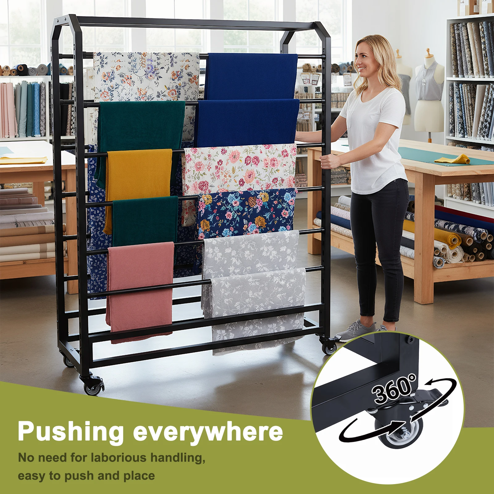 

Double Side Fabric Sample Display Rack W/ Wheels Movable Color Change Film Organizer Holder for Leather/Curtain Studio/Wallpaper