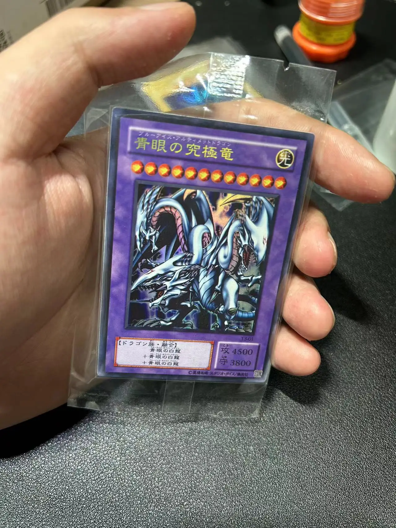 Yu Gi Oh Ultra langka/UR OCG Blue-Eyes Ultimate Dragon(T3-01) papan permainan koleksi Jepang menyesuaikan kartu (tidak asli)