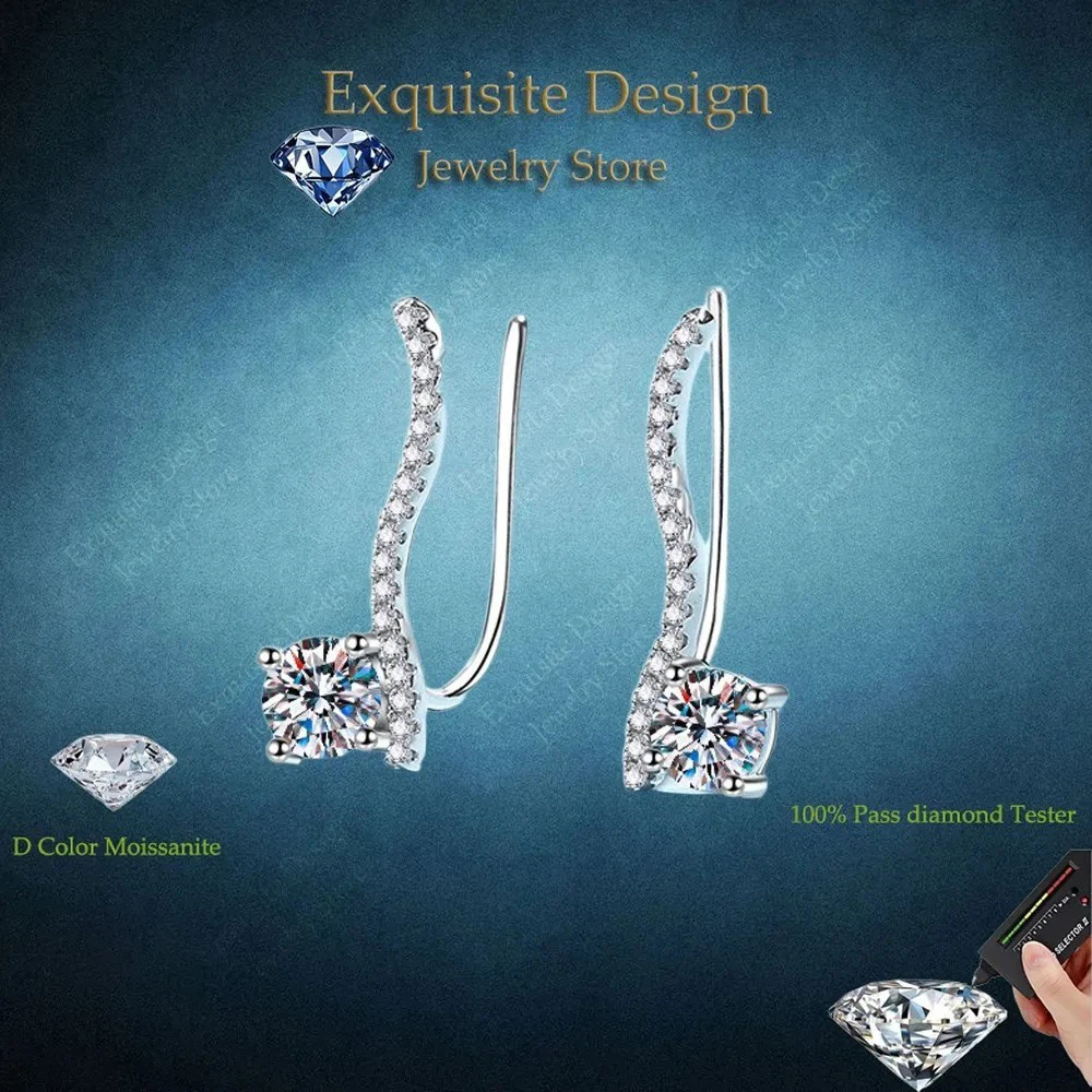 

Fashion 1CT Moissanite Diamond Women Line Earrings PT950 Platinum Girl Wedding Clip Earring Birthday Gift Daughter Fine Jewelry