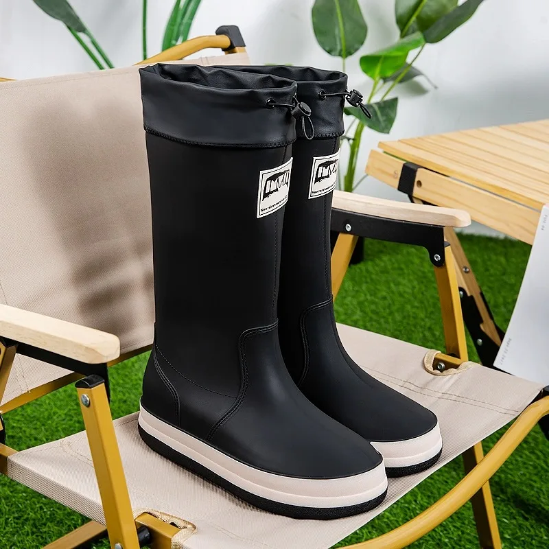 Men's High-Tube Rain Boots Fall Fishing Waterproof Non-Slip Kitchen Work Labor Protection Rubber Shoes Delivery Rider Water S...