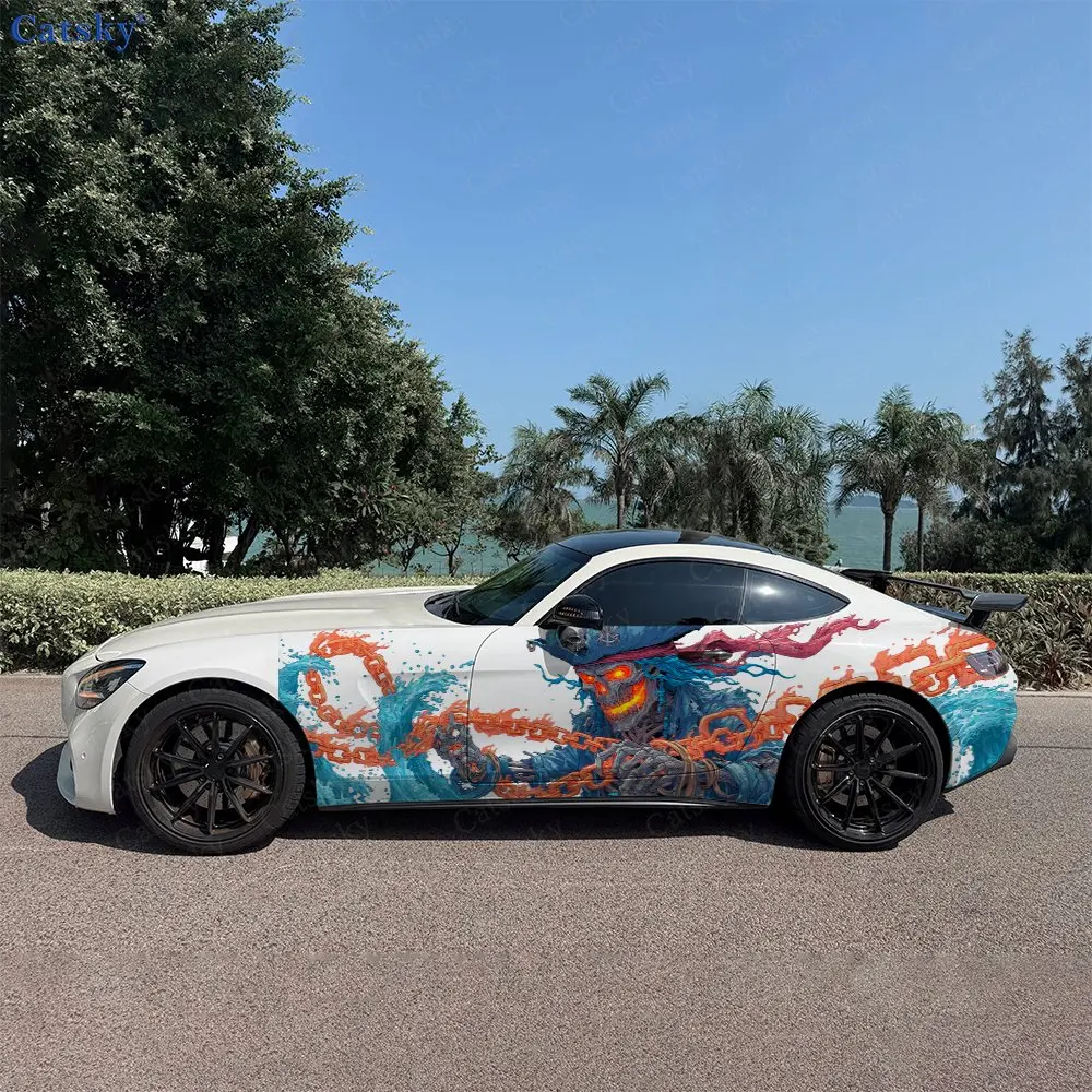 

Pirate Hat Iron Chain Skull Wave Car Side Wraps, Self-Adhesive PVC Waterproof & Scratch-Resistant Stickers, Car Accessory Gift