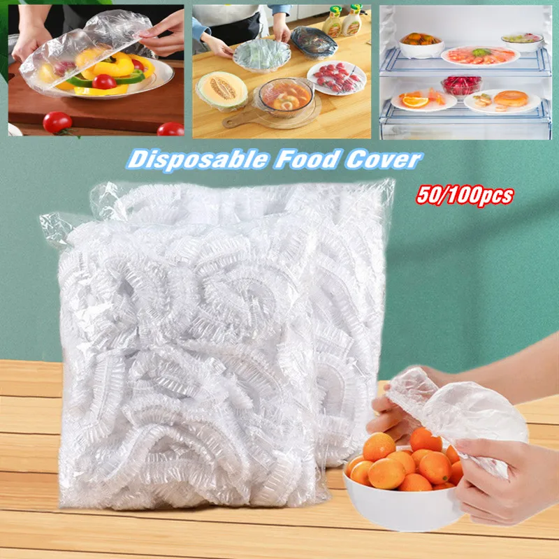 100pcs Stretch Disposable Food Cover Kithchen Refrigerator Fruit food Leftovers Protection Flim Dustproof Bowls Cups Caps Bag