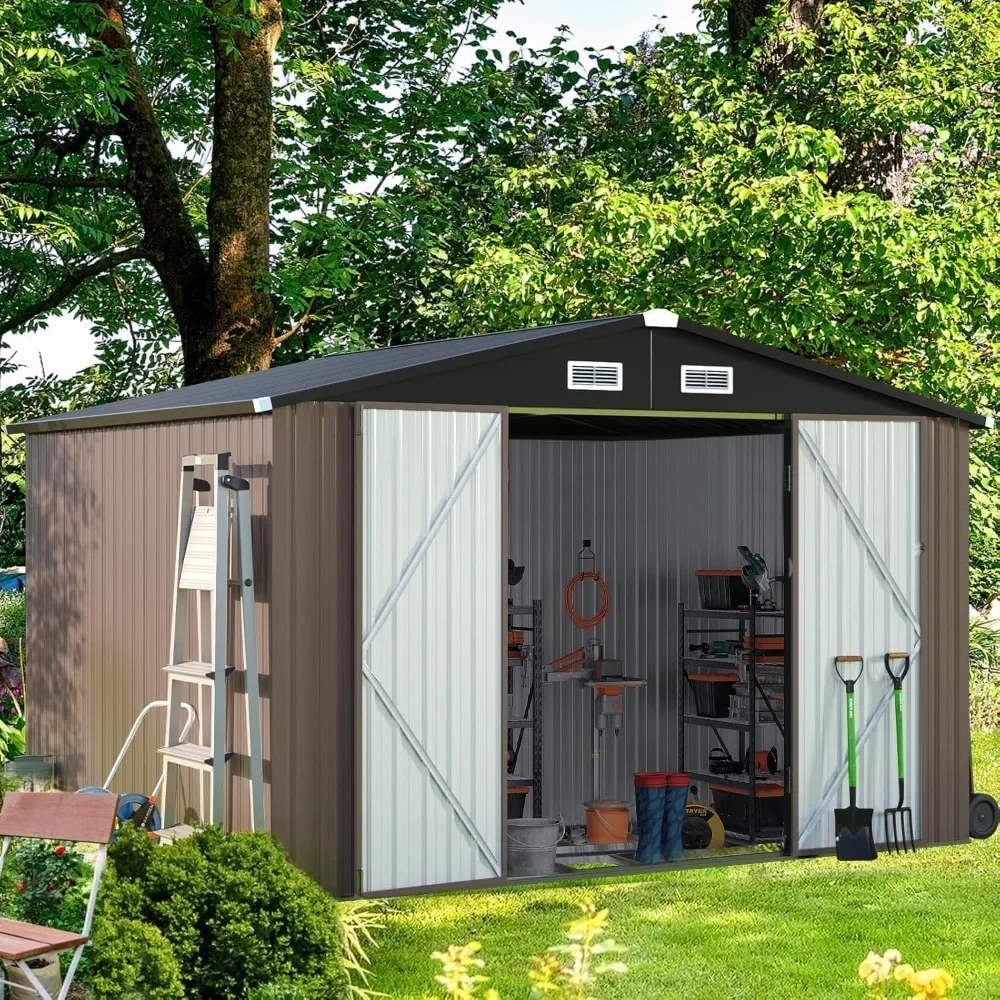 Outdoor Storage Shed, Garbage Can, Outdoor Metal Shed for Tool, Garden, Bike, Placed in Patio