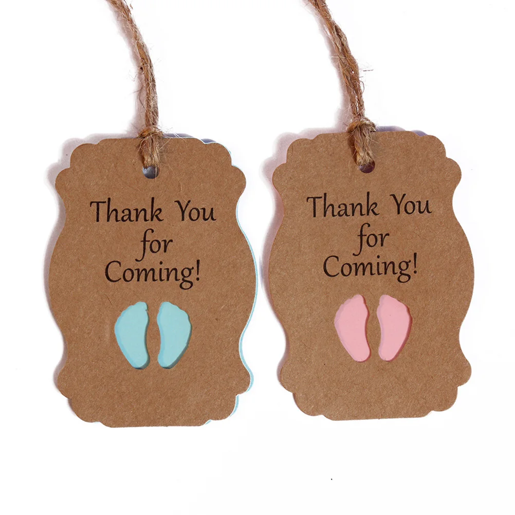 

100pcs Baby Shower Tags for Favors Boy Girl Party Card Set Kraft Paper Labels Wedding Favor Hanging Labels with Hole Punch