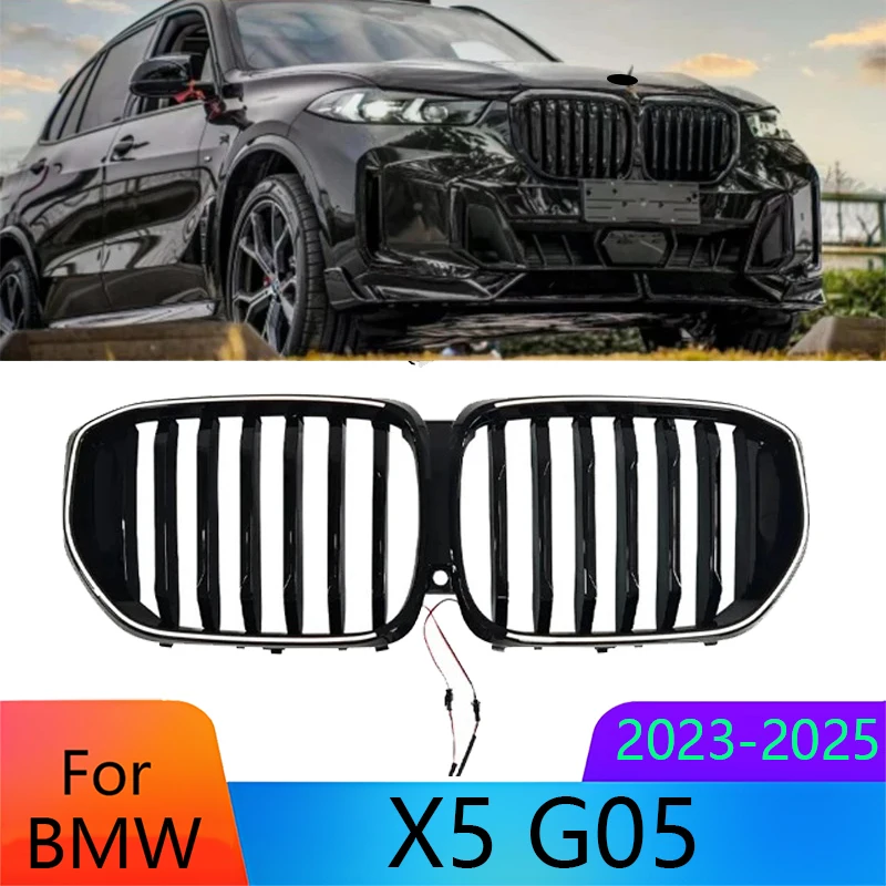 

Светодиодная решетка накаливания для BMW X5 G05 2023-2025, глянцевая черная передняя решетка с одной планкой и светодиодной подсветкой, обновление стайлинга автомобиля