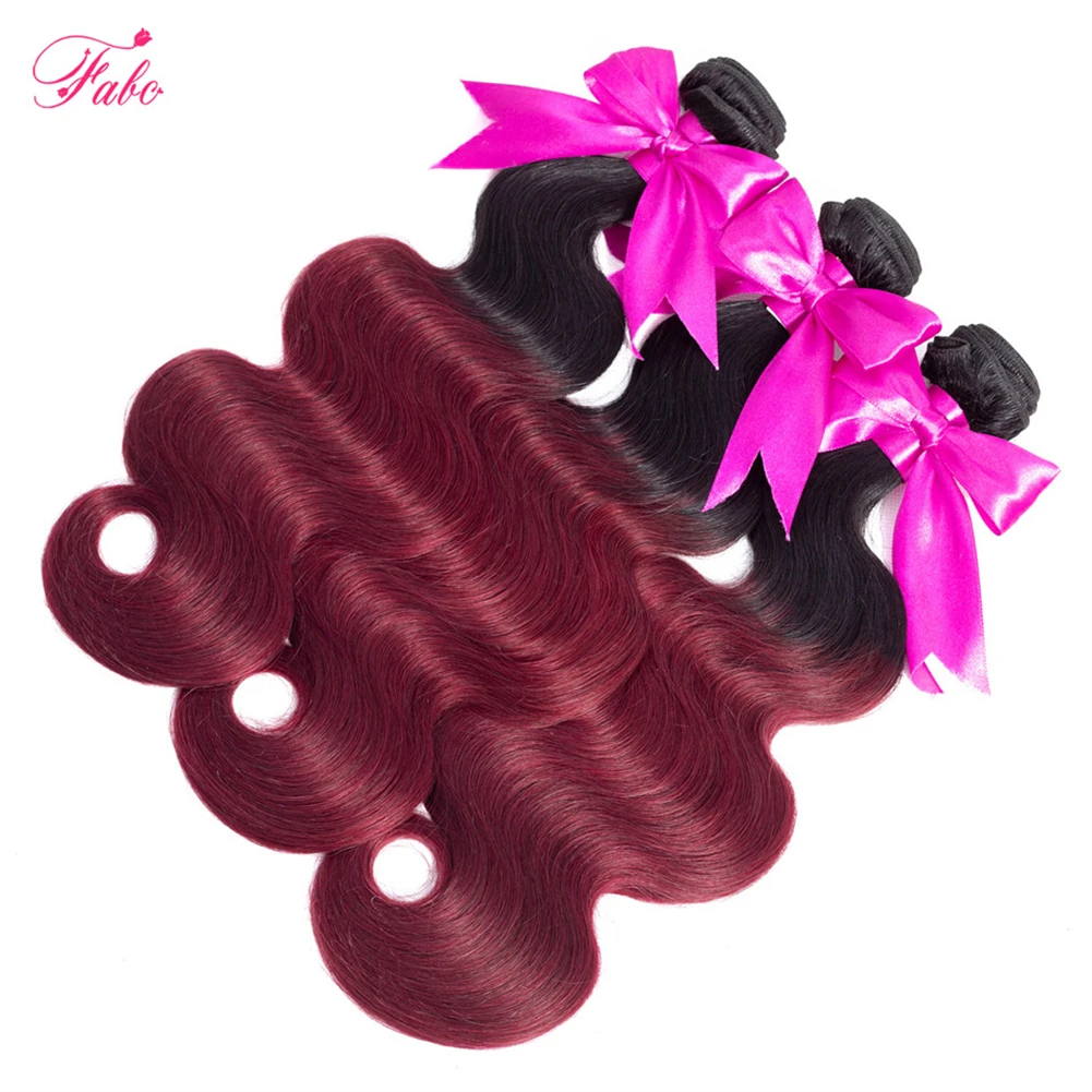 Burgundy Body Wave Bundles with 4x4 Closure Ombre Human Hair Bundles 1B/99J Brazilian Virgin Hair Red Bundle Colored