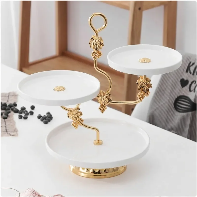 Golden Three Tier Dessert Stand for Afternoon Tea Cake Display Rack Pastry Fruit Tray Holder Elegant Metal Shelf for Party