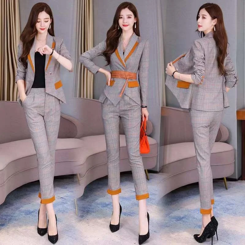 

women's Plaid autumn 2023 small fragrance fashion two-piece suit slim nine-point pants