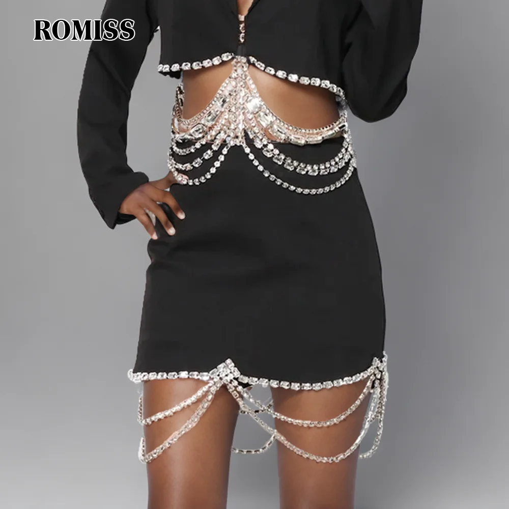 ROIMSS Sexy Patchwork diamante nappa gonna femminile a vita alta Mini gonne aderenti per le donne primavera moda abbigliamento 2024 stile