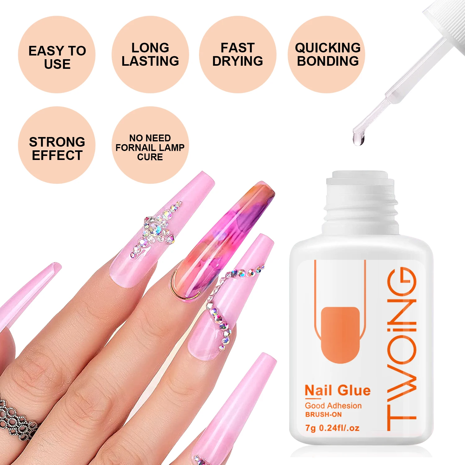 Super Strong Nail Glue For Press On False Nail Tips, Acrylic Fake Nails,Long-lasting Adhesion, Rhinestone Glue With Fast Drying