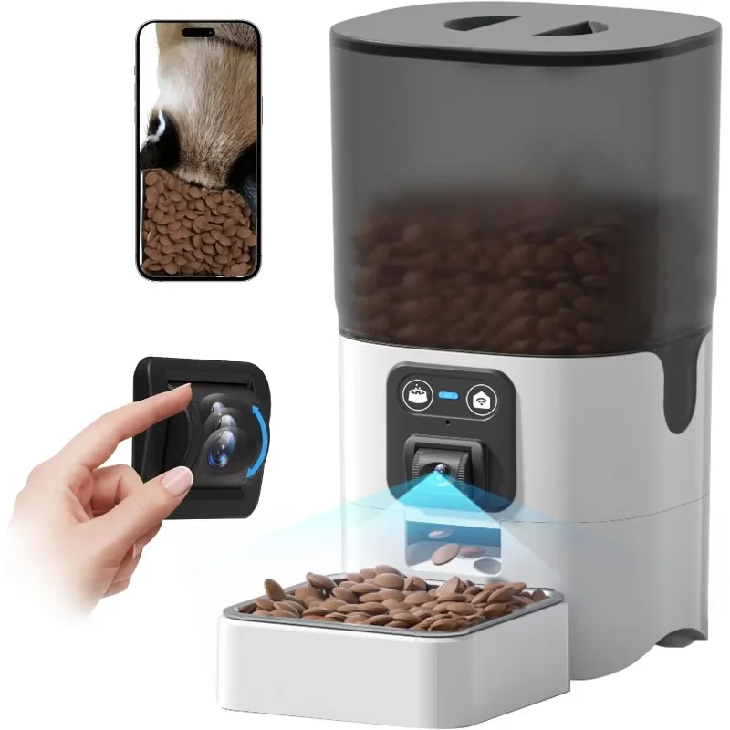 Automatic Cat Feeder Adjustable Angle Two-Way Audio 2.4G WiFi APP Pet Feeder with Camera Easy to Clean Timed 1-10 Meals Per Day