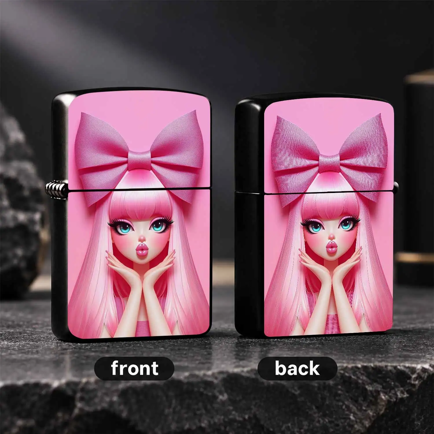 Cute Pink Hair Girl Pattern Lighter, Exquisite Bright Pink Bow Design Portable Ignition Device, Delicatefashion Accessory, Ideal Sweet Creative Present For Friends Lovers For Daily Party Holiday Gathering Scenarios A Humorous And Interestin