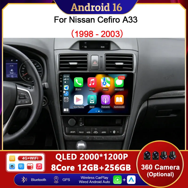 For Nissan Cefiro A33 1998 - 2003 Car Multimedia Player 9 inch Wireless CarPlay Bluetooth DSP Stereo Touch Screen Auto Tools IPS