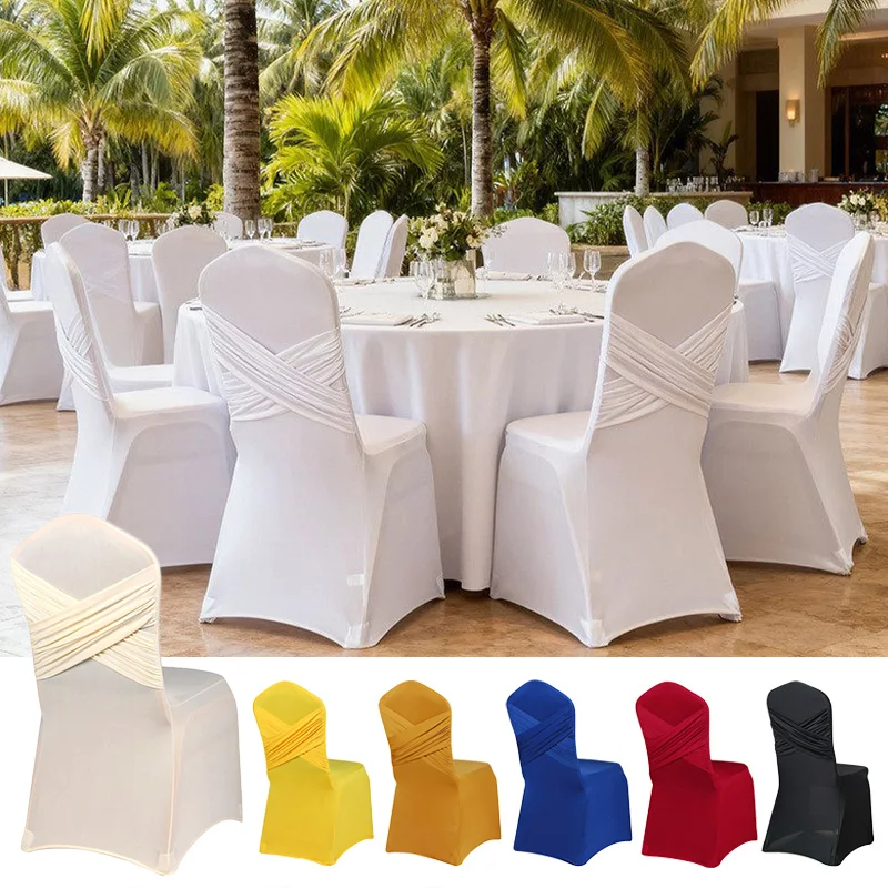 Cross Back Stretch Chair Cover Milk Silk Spandex Slipcover for Wedding Banquet Hotel Dining Room Party Decoration