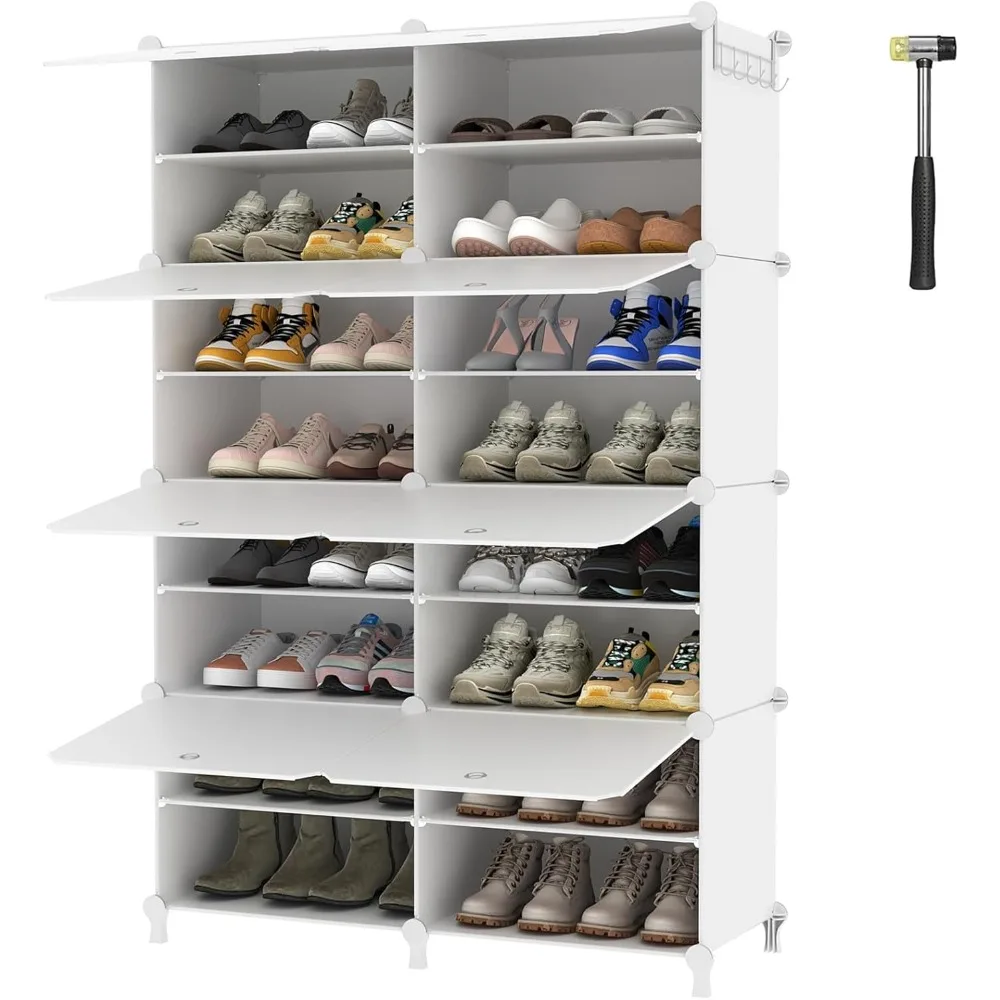 

Shoe Rack, 8 Tier Shoe Storage Cabinet with Door, 32 Pair Shoe Organizer Shelves for Closet Hallway Bedroom Entryway, White