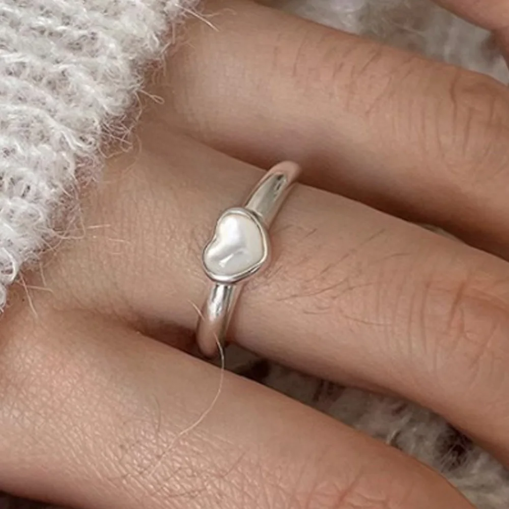BF CLUB 925 Sterling Silver Ring For Women Jewelry Heart Stone Simple Open Vintage Handmade Ring Allergy For Party Birthday Gift