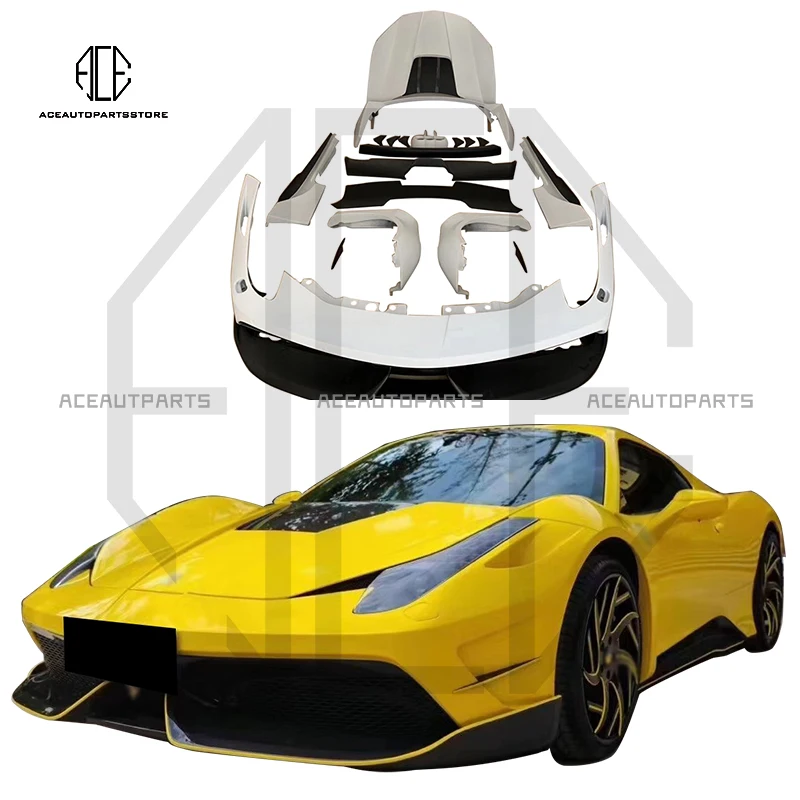 Suitable for Ferrari 458 retrofits with misha style body kit semi-carbon fiber front bumper rear bumper hood side skirts