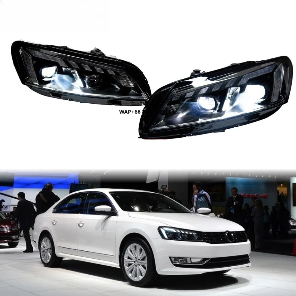

Фары для Passat 2011-2015: Обновленные светодиодные линзы, передние фонари, автомобильные аксессуары, хит продаж, Plug and Play, DRL