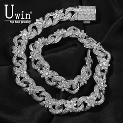 Uwin Flower Infinity Necklace Full Paved Iced Out Bling Cubic Zirconia Cuban Chain HipHop Jewelry Women
