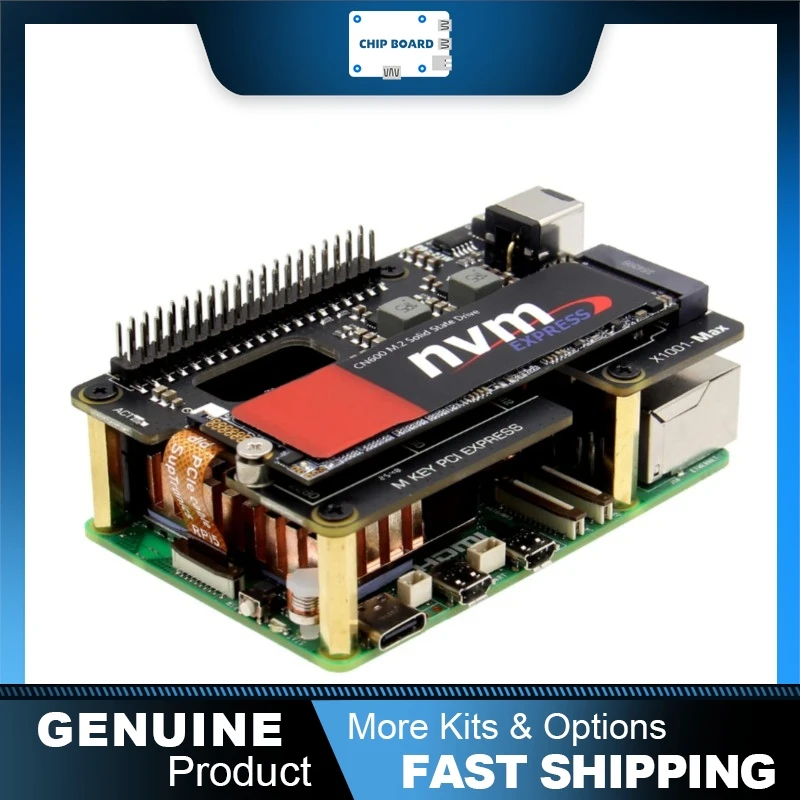 

Geekworm X1001-Max PCIe3.0 NVMe M.2 HAT, входное напряжение 120 Вт (9-20 В), совместимость с AI-акселераторами, поддержка высокой емкости хранилища