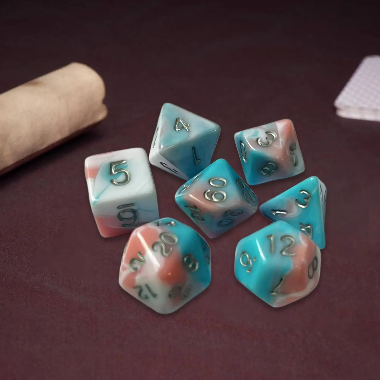 

7 Pieces Polyhedron Game Dice, Acrylic Gaming Dice, Tabletop Games, Four Colors
