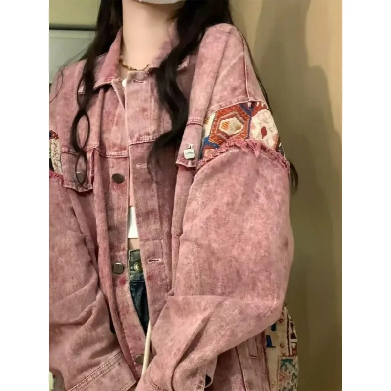 Mori Small Fragrant Cowboy Coat Female Spring Autumn Vintage Do Old Patchwork Design Sense of Niche Loose Cardigan Jacket Tide