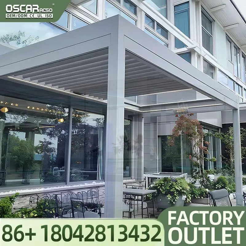 3x3 4x4 Outdoor Aluminum Motorized Louvre Roof  Sun Bioclimatic for Restaurants Patio Gardens Backyards Pergola
