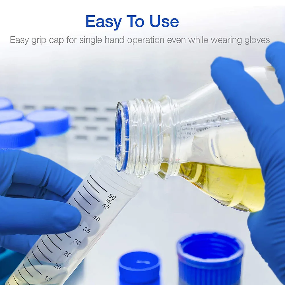 

50pcs 50Ml Conical Bottom Tubes Plastic Laboratory Test Vials With Screw Cap For Biochemistry Experiment