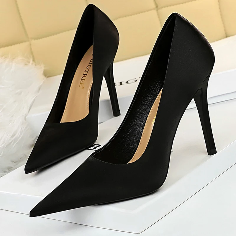 BIGTREE Shoes Silk Satin Woman Pumps Fashion High Heels 2024 New Stiletto 10 Cm Heels Sexy Party Shoes Lady Pumps Large Size 43