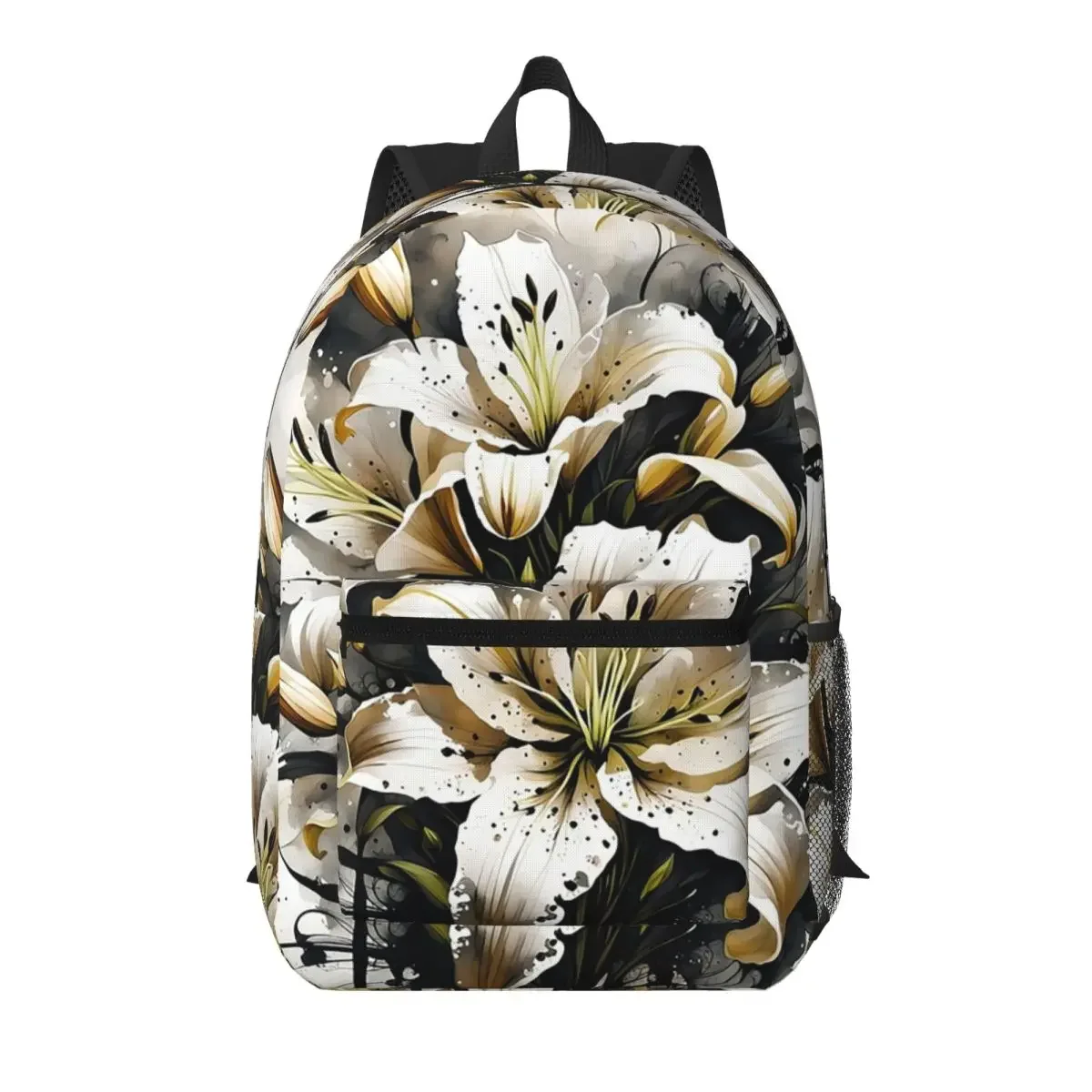 Lily Flowers Realistic Illustration Style Student Backpack School Bag Hiking Travel Daypack for Boys Girls Bookbag Shoulder Bags