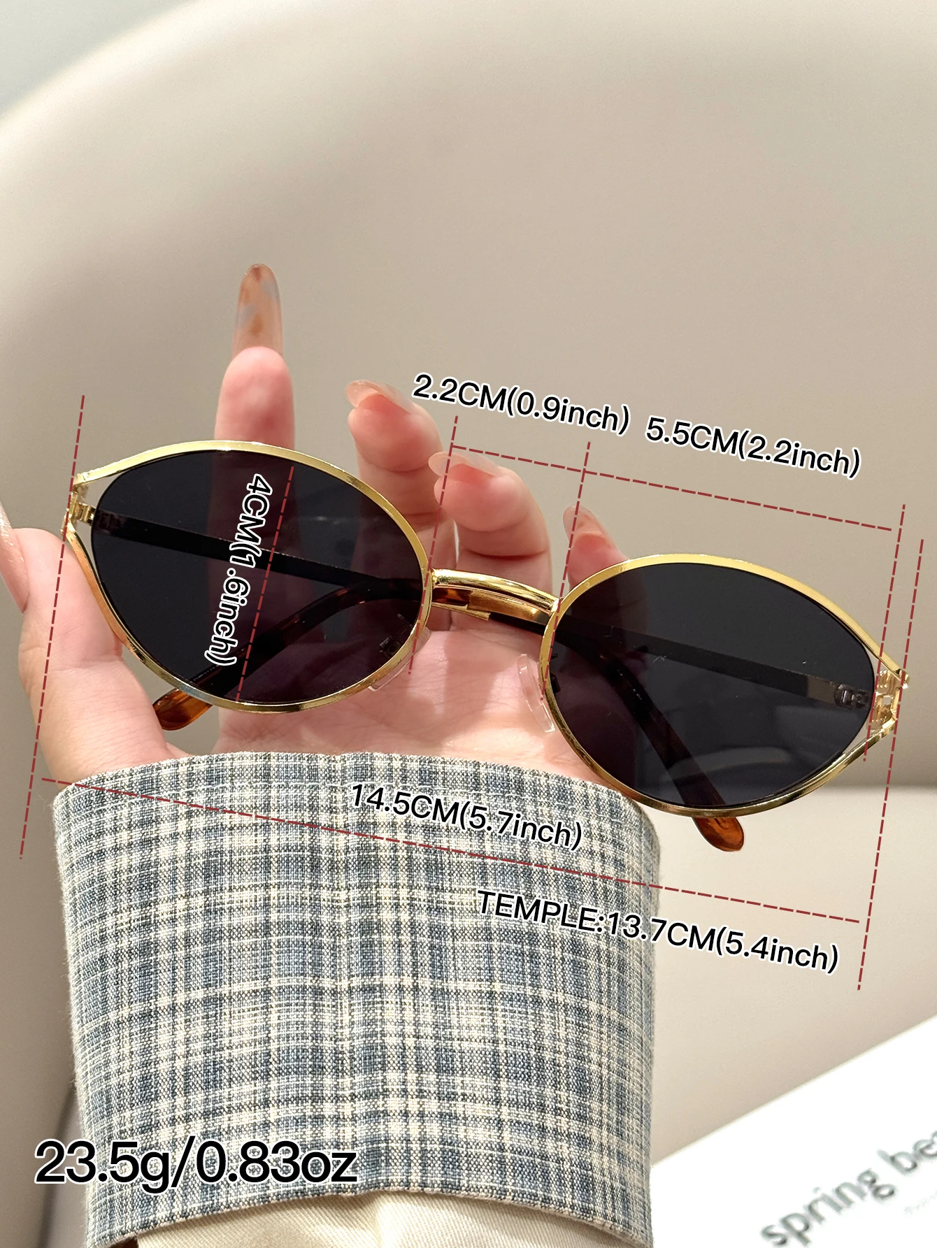 1 Stück Retro Kleine Ovale Sonnenbrille Luxus Metall Designer Schattierung Damen Mode UV400 Marken-Sonnenbrille – Detail 5