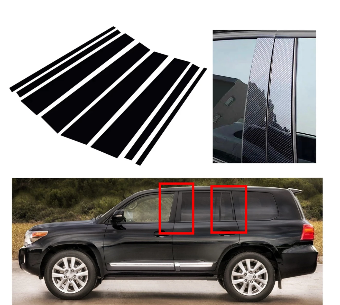 

8pcs Fit For Toyota Land Cruiser J200 2008-2021 Silver Carbon Glossy Black Pillar Post Door Window Column BC Trim Stickers Cover