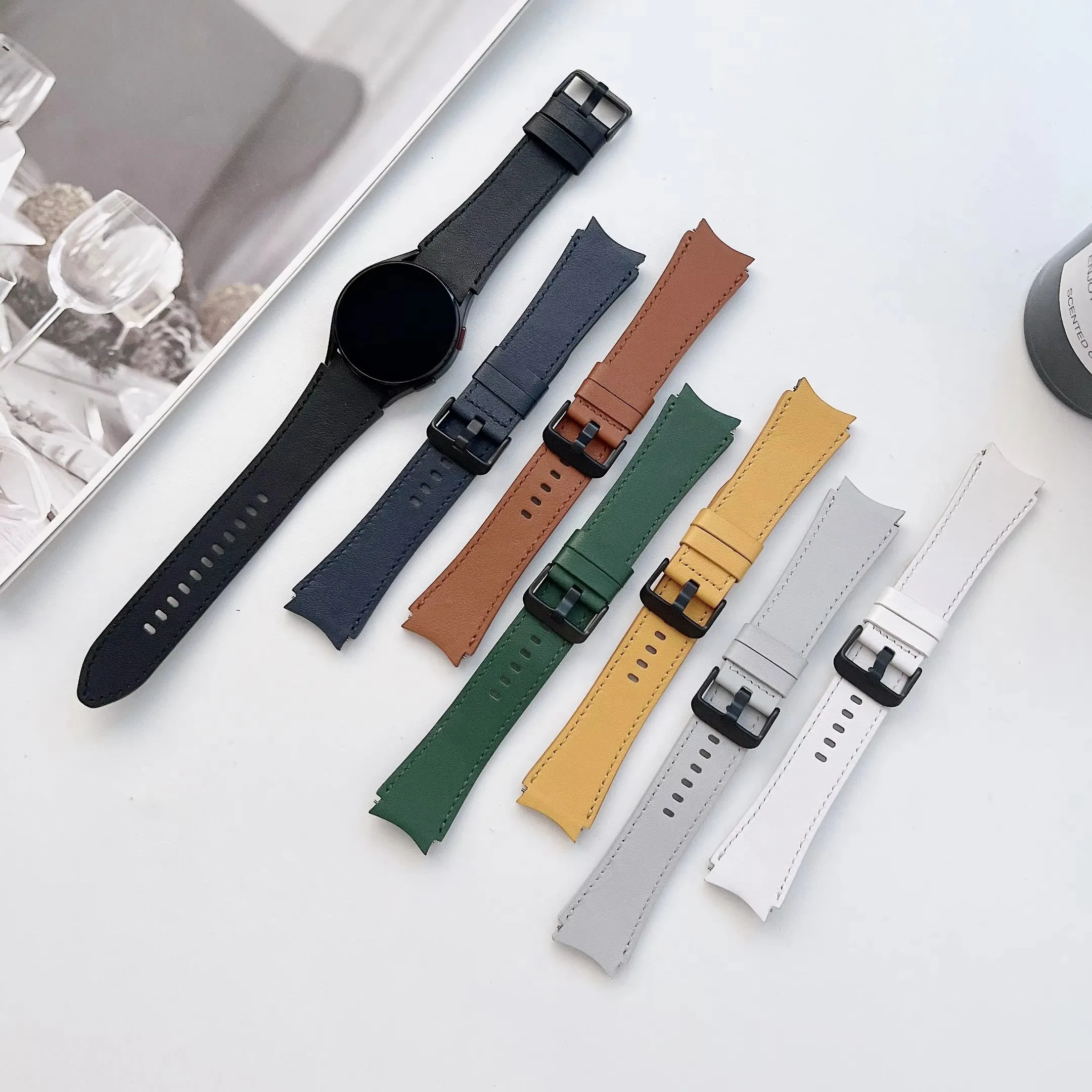 For Samsung Galaxy Watch6 Classic 47mm 43mm 5 Pro 45mm Handmade Stitched bracelet Galaxy Watch 7/6/5/4 44mm 40mm Leather Strap