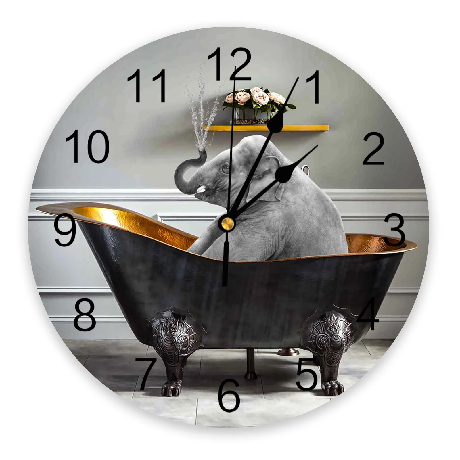 Animal Elephant Bathtub Retro Wall Clock Home Decor Bedroom Silent Oclock Watch Wall Digital Clock Wall Clock Modern Design