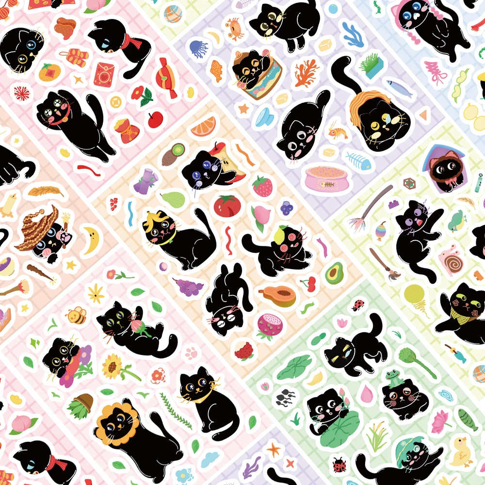 8PCS Little Black Cat Collage Notebooks Scrapbook Living Cute Animal Luggage Phone Luggage Phone Waterproof Decorative Sticker