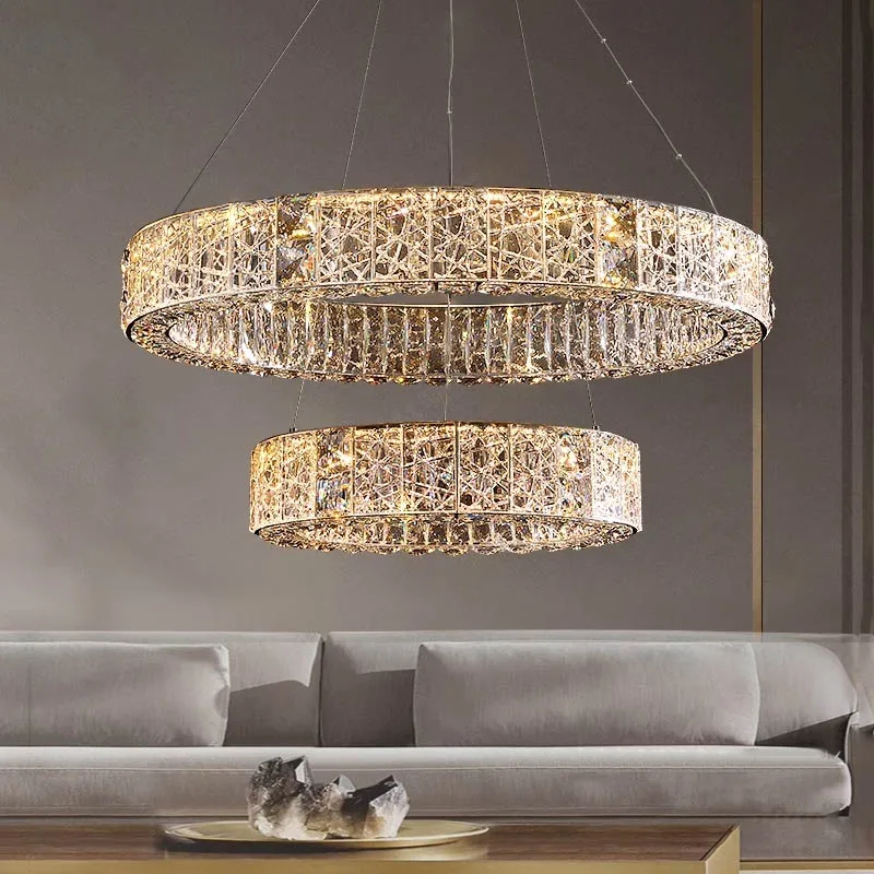 

Modern Crystal Pendant Lighs Home Decoration Bedroom Living Room Ceiling Chandelier Luxury Led Dimmable Ring Lighting Fixtures