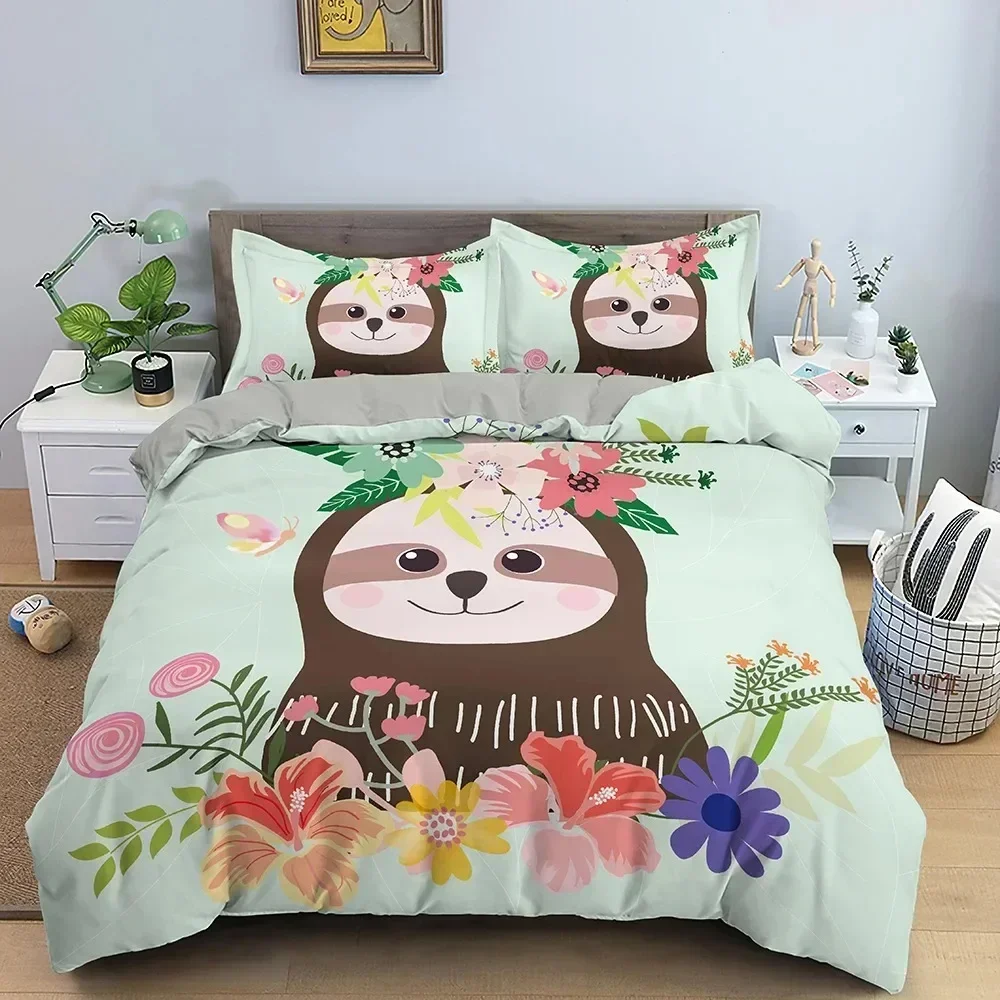 3D Print Tree Sloth Bedding Set Boys Girls Twin Queen Size Duvet Cover Pillowcase Bed Kids Fashion Home Textileextile