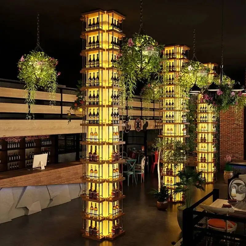 Salão de armazenamento armários de vinho barra prateleira garrafa buffet restaurante metal rack vinho comercial moderno armário vitre exibição