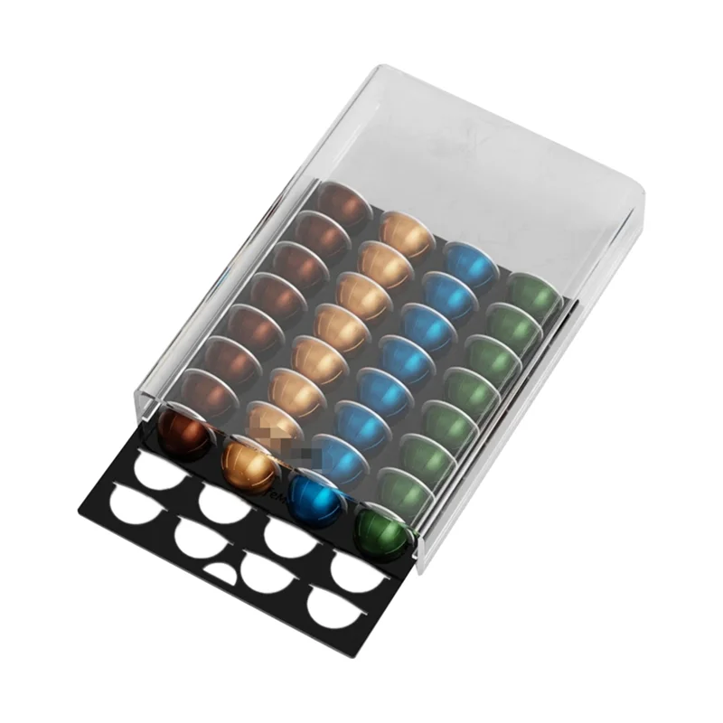 LECKL-Acrylic Coffee Pod Holder Storage Drawer For Nespresso Vertuo For 40 Capsules Elegant Organizer For Counter Space