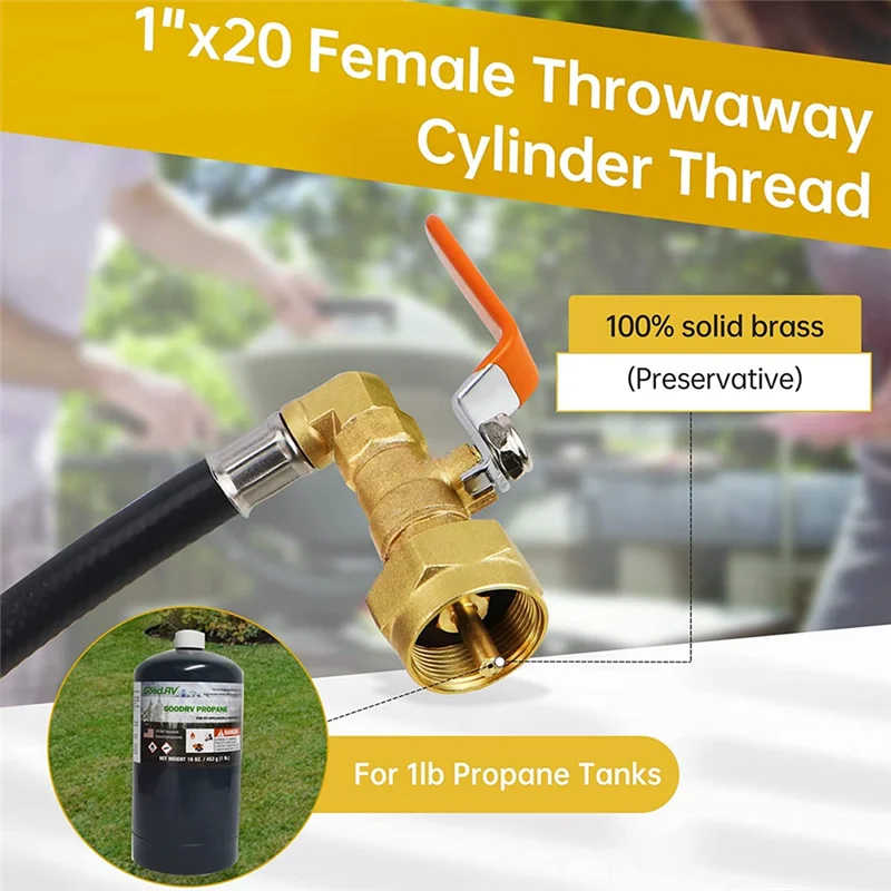 Переходник для заправки пропана Шланг для заправки пропана Удлинительный шланг для заправки пропана с манометром и регулирующим клапаном включения/выключения для пропана GasTank-LITE объемом 1 фунт