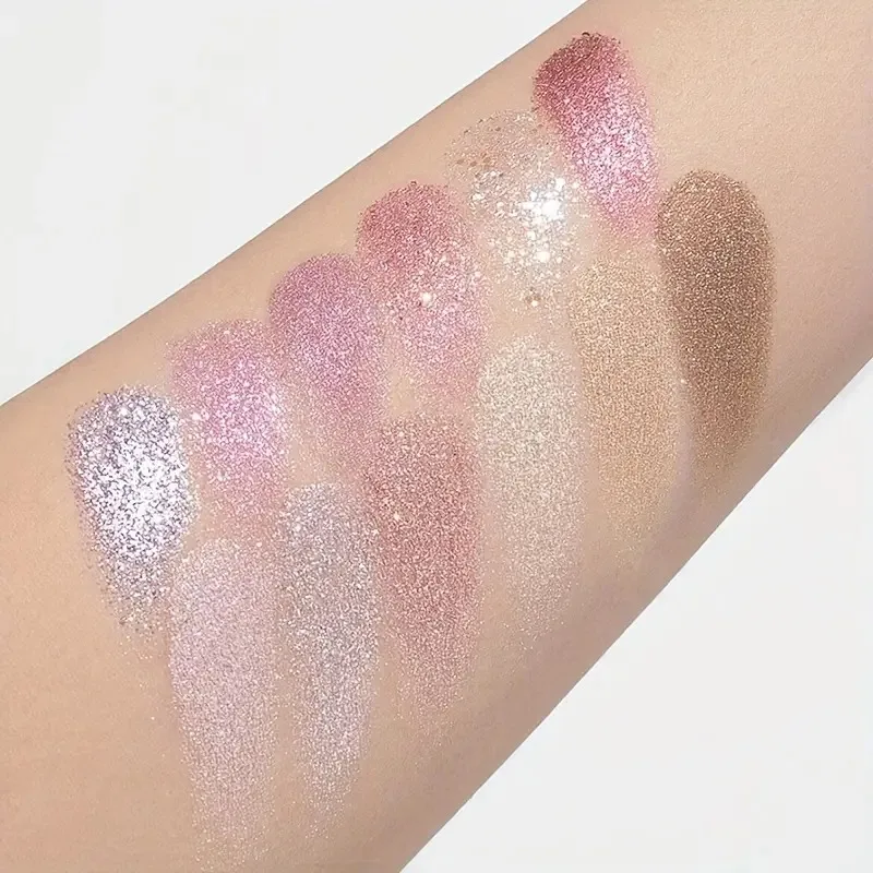 12-Color Sparkle Eyeshadow Palette with Shimmering Pearlescent & Glitter Finishes for Stage Performances and Highlighting Makeup