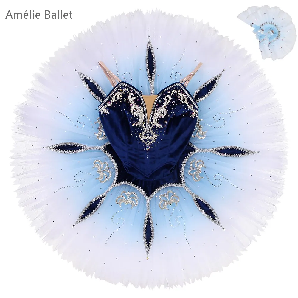 B25035 New Ombre Blue Velvet Bodice Professional Ballet Tutu Made-to-Order Performance Tutu YAGP Competition Ballet Tutu